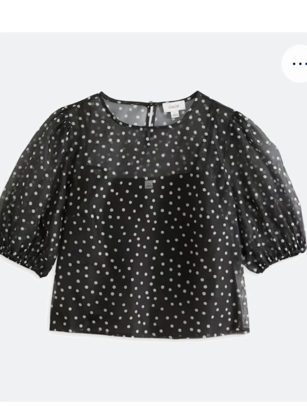 CeCe Black and White Polka Dot Puff Sleeve Blouse - Picture 1 of 6